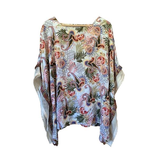 Chico’s‎ Paisley Print Boho Poncho Top Cream Multi Color Size S/M - Picture 3 of 12